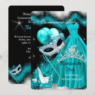 Maskerade Quinceanera Verjaardagsfeest Teal 3a Kaart