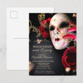 Maskerade Rode Rozen Sweet 16  Uitnodiging Briefkaart (Voorkant / Achterkant)