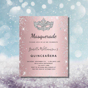 Maskerade roze zilver Quinceanera uitnodiging
