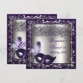 Maskerade Silver & Paarse verjaardagsfeestje Kaart (Voorkant / Achterkant)