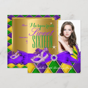 Maskerade Sweet 16 Paars Groen Goud Kaart