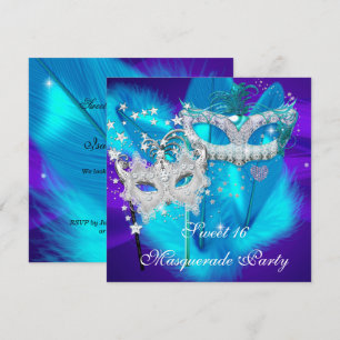 Maskerade Sweet 16 Paars Turquoise Blauwe Masker Kaart