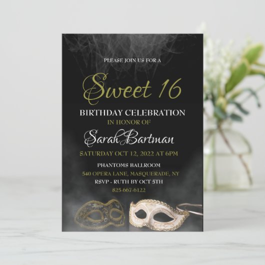 Maskerade sweet 16 uitnodiging (Staand voorkant)