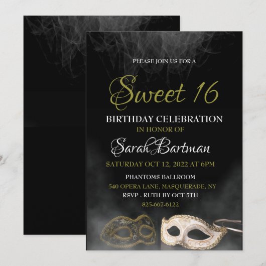 Maskerade sweet 16 uitnodiging (Voorkant / Achterkant)