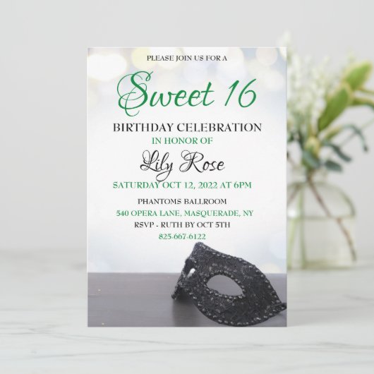 Maskerade sweet 16 uitnodiging (Staand voorkant)