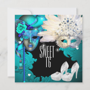 Maskerade, Sweet Sixteen, Quinceanera Uitnodiging