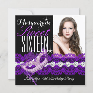 Maskerade Sweet Sixteen Sweet 16 Paarse foto 2 Kaart