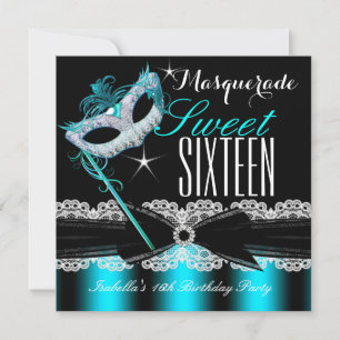 Maskerade Sweet Sixteen Sweet 16 Teal Blauw 2 Kaart