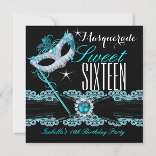 Maskerade Sweet Sixteen Sweet 16 Teal Blauw 2 Kaart