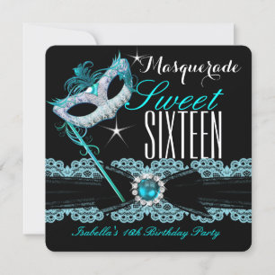 Maskerade Sweet Sixteen Sweet 16 Teal Blauw 2 Kaart