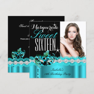 Maskerade Sweet Sixteen Sweet 16 Teal foto 2 Kaart