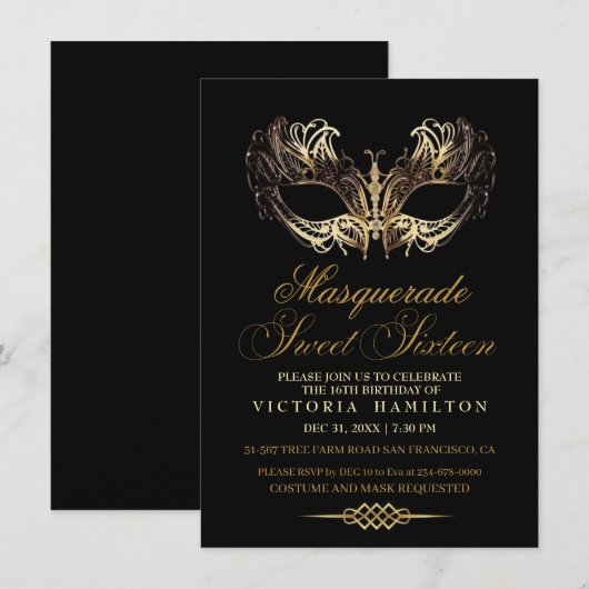 Maskerade Sweet Sixteen Verjaardag Kaart (Voorkant / Achterkant)