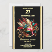 Maskerade thema carnaval blauw goud blauwgroen mas kaart (Voorkant)