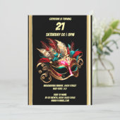 Maskerade thema carnaval blauw goud blauwgroen mas kaart (Staand voorkant)