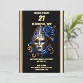 Maskerade thema carnaval blauw goud masker gemaske kaart (Staand voorkant)
