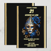 Maskerade thema carnaval blauw goud masker gemaske kaart (Voorkant / Achterkant)