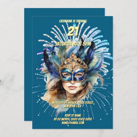 Maskerade thema carnaval vuurwerk masker gemaskeer kaart (Voorkant / Achterkant)