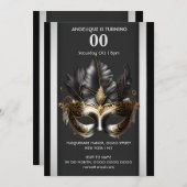 Maskerade thema carnaval zwart zilver veren mas kaart (Voorkant / Achterkant)