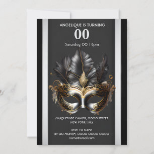 Maskerade thema carnaval zwart zilver veren mas kaart