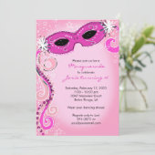Maskerade uitnodiging: roze zoet 16 bal kaart (Staand voorkant)