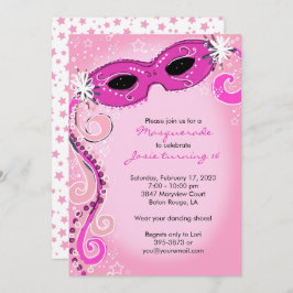 Maskerade uitnodiging: roze zoet 16 bal kaart