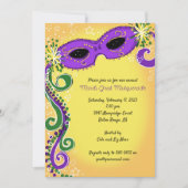 Maskerade Uitnodigingen: Paarse gele Mardi Gras Kaart (Voorkant)