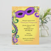 Maskerade Uitnodigingen: Paarse gele Mardi Gras Kaart (Staand voorkant)