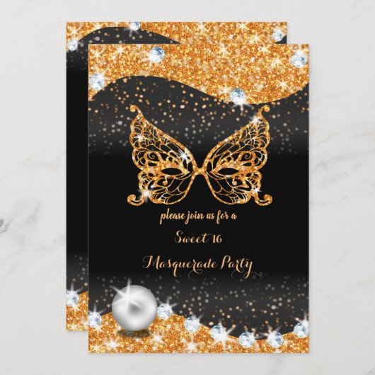 maskerade van zwart en goud, zoet 16 met pareluitv kaart (Voorkant / Achterkant)