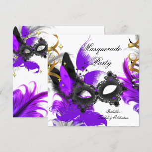 Maskerade Verjaardag Paarse Masker Wit Zwart Kaart