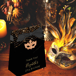 Maskerade verjaardag zwart glitters goud dank je  bedankdoosjes