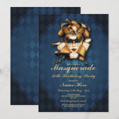 Maskerade Verjaardagsfeest Blauw Goud Masker Uitno Kaart (Voorkant / Achterkant)