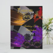 Maskerade Verjaardagsfeest Paarse Rode Zwarte Mask Kaart (Staand voorkant)