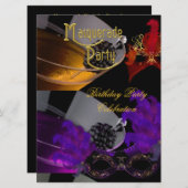 Maskerade Verjaardagsfeest Paarse Rode Zwarte Mask Kaart (Voorkant / Achterkant)
