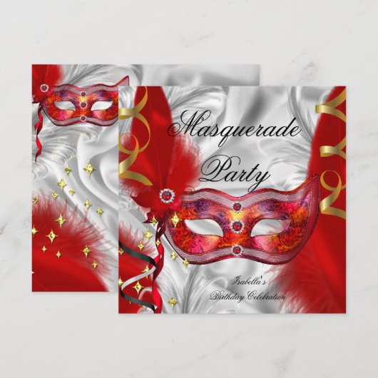 Maskerade Verjaardagsfeest Rood Zilver Kaart (Voorkant / Achterkant)