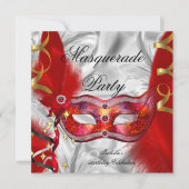 Maskerade Verjaardagsfeest Rood Zilver Kaart (Voorkant)