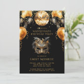 Maskerade Verjaardagsfeest Zwart Goud Glitter Kaart (Staand voorkant)
