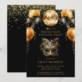 Maskerade Verjaardagsfeest Zwart Goud Glitter Kaart (Voorkant / Achterkant)