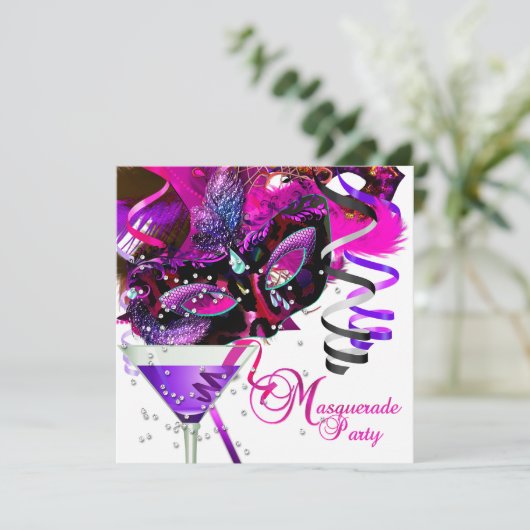 Maskerade Verjaardagsfeestmasker Pink Martini Kaart (Staand voorkant)