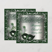 Maskerade Zilver & Groen Verjaardagsfeest Kaart (Voorkant / Achterkant)