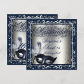 Maskerade Zilver & Koninklijk Blauw Verjaardagsfee Kaart (Voorkant / Achterkant)