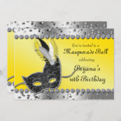 Maskerade Zilveren en Gele Uitnodiging van de Part (Voorkant / Achterkant)
