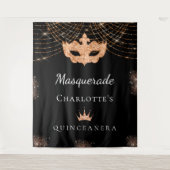 Maskerade zwart goud glitter Quinceanera verjaarda Wandkleed (Voorkant)