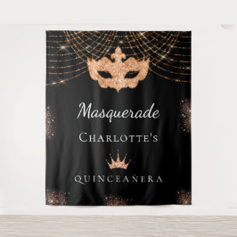 Maskerade zwart goud glitter Quinceanera verjaarda Wandkleed