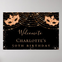 Maskerade zwart goud glitters verjaardagsfeestje poster