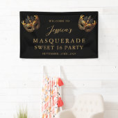 Maskerade Zwart Goud Sweet 16 Verjaardags Welkom Spandoek (Insitu)