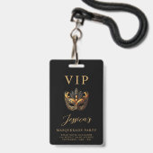 Maskerade Zwart Goud VIP Uitnodiging Badge (Voorzijde met lanyard)