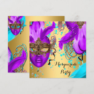 Maskeradebal Feest Paarse Teal Blauwe Maskers Goud Kaart