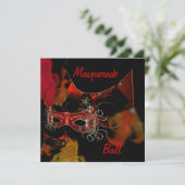 Maskeradebal Maskers Rood Zwart Uitnodiging Feest (Staand voorkant)