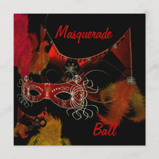 Maskeradebal Maskers Rood Zwart Uitnodiging Feest