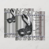 Maskeradebal Zilver Zwart Feest Uitnodiging (Voorkant / Achterkant)